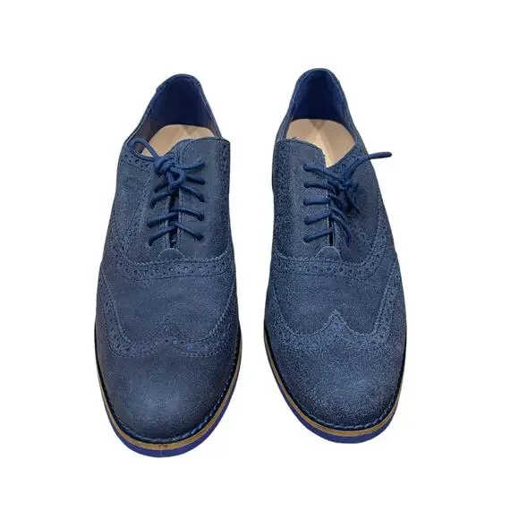 Cole Haan Women’s Alisa Blue Cobalt Almond Toe Wingtip Oxford Lace-Up Shoe Sz 8 - Picture 1 of 9